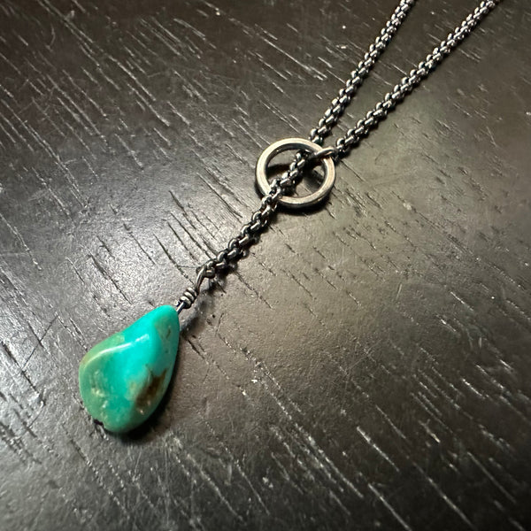 RAW TURQUOISE "LARIAT" Necklace, Sterling Silver
