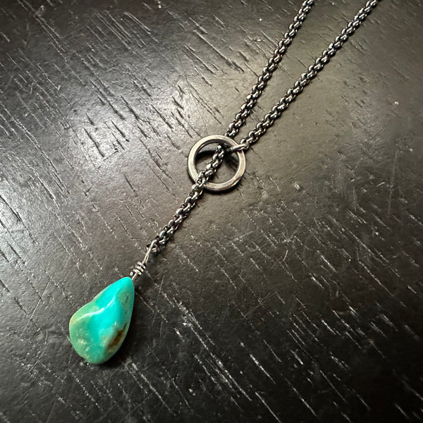 RAW TURQUOISE "LARIAT" Necklace, Sterling Silver