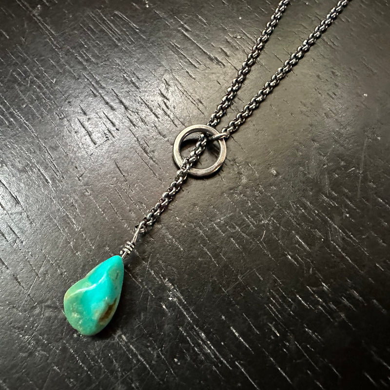 RAW TURQUOISE "LARIAT" Necklace, Sterling Silver