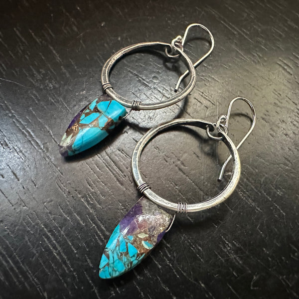 LIMITED BATCH! #5 Tiny Silver Hoop Dangles, Oyster Turquoise Copper Briolettes! OOAK #5