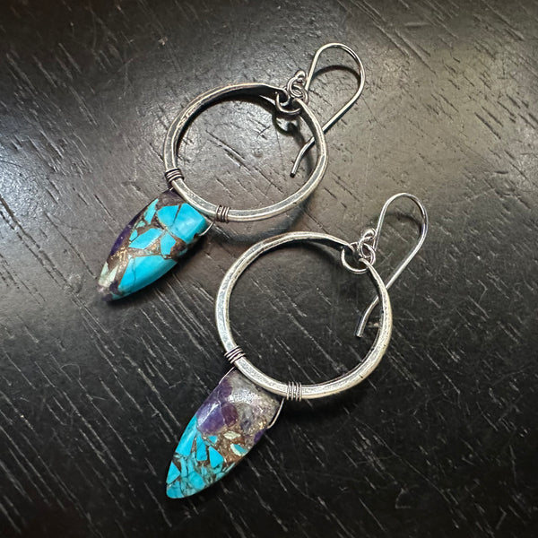 LIMITED BATCH! #5 Tiny Silver Hoop Dangles, Oyster Turquoise Copper Briolettes! OOAK #5