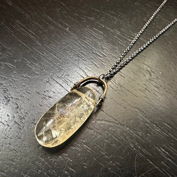 #1 Oval Citrine Brass Taliswoman Sterling Silver Necklace, OOAK #1