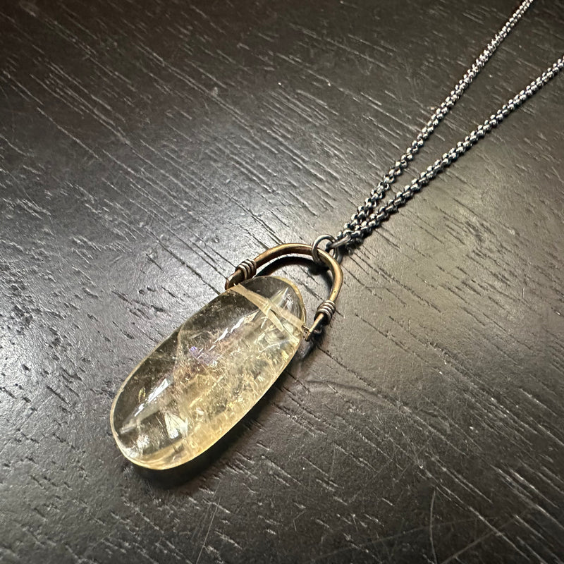 #1 Oval Citrine Brass Taliswoman Sterling Silver Necklace, OOAK #1