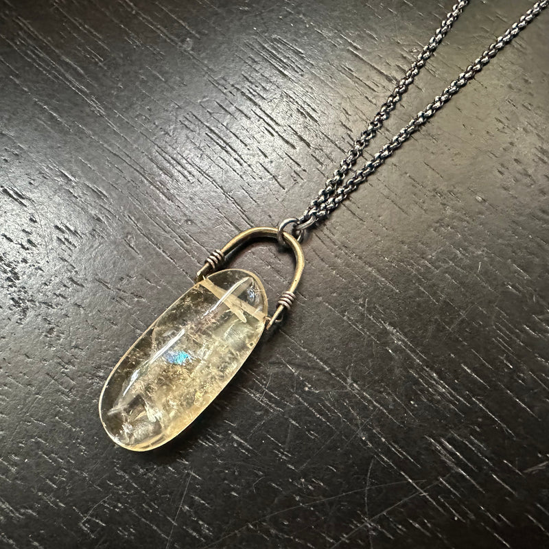 #1 Oval Citrine Brass Taliswoman Sterling Silver Necklace, OOAK #1