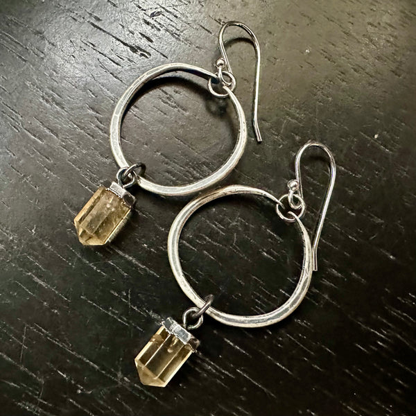 #1 Faceted Double-Pointed Citrines, Tiny Sterling Silver Dangle Earrings OOAK #1