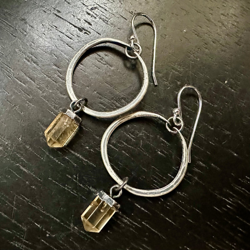 #1 Faceted Double-Pointed Citrines, Tiny Sterling Silver Dangle Earrings OOAK #1