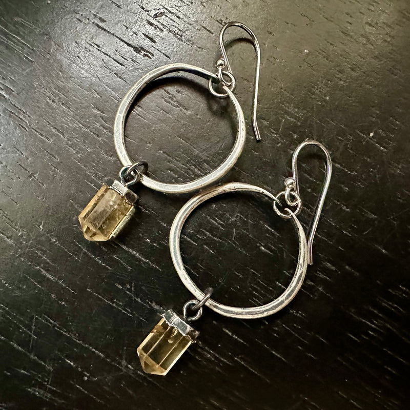 #1 Faceted Double-Pointed Citrines, Tiny Sterling Silver Dangle Earrings OOAK #1