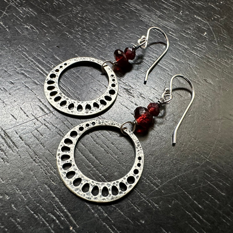 Tiny Silver Lotus Root Earrings with GARNETS!