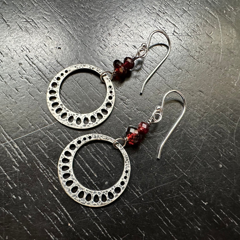 Tiny Silver Lotus Root Earrings with GARNETS!