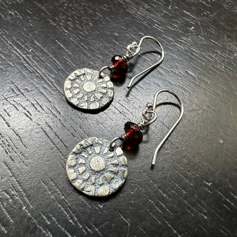 Orijen's Tiny Silver Floral/Sun Medallions with GARNETS!