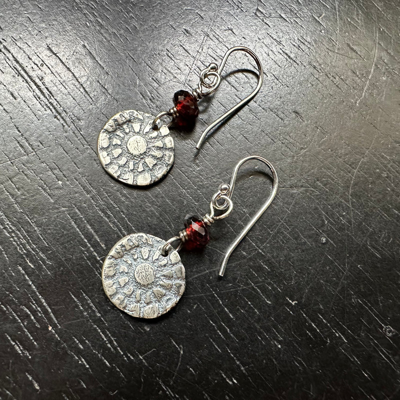 Orijen's Tiny Silver Floral/Sun Medallions with GARNETS!