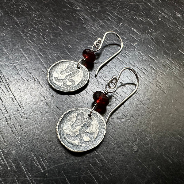 Silver Capricorn Earrings with GARNETS