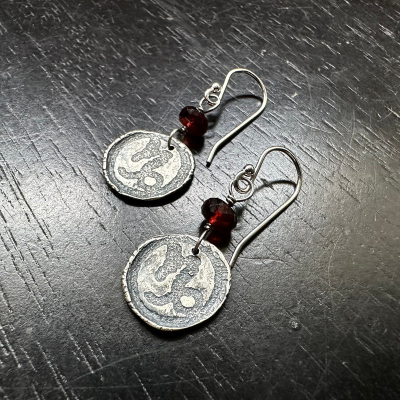 Silver Capricorn Earrings with GARNETS