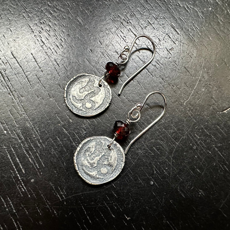 Silver Capricorn Earrings with GARNETS