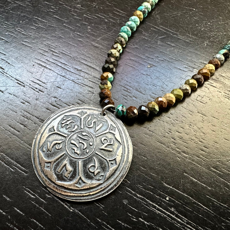 Silver Om Pendant on Dragonskin Turquoise Necklace