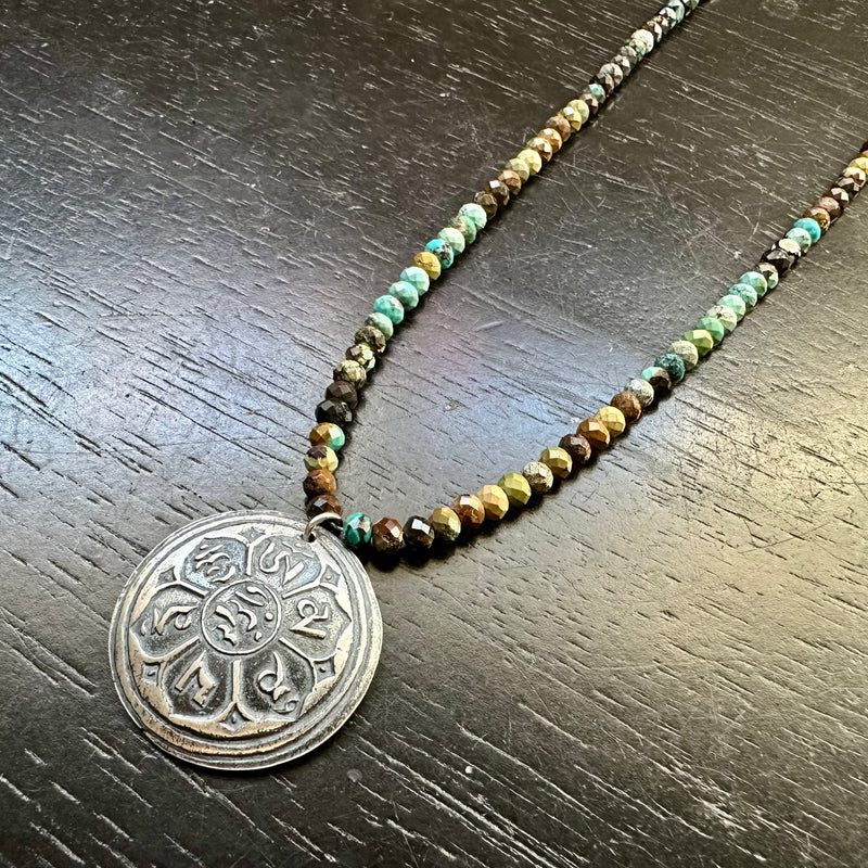 Silver Om Pendant on Dragonskin Turquoise Necklace