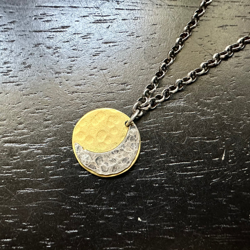 Gold Sun + Silver Crescent Moon Pendant