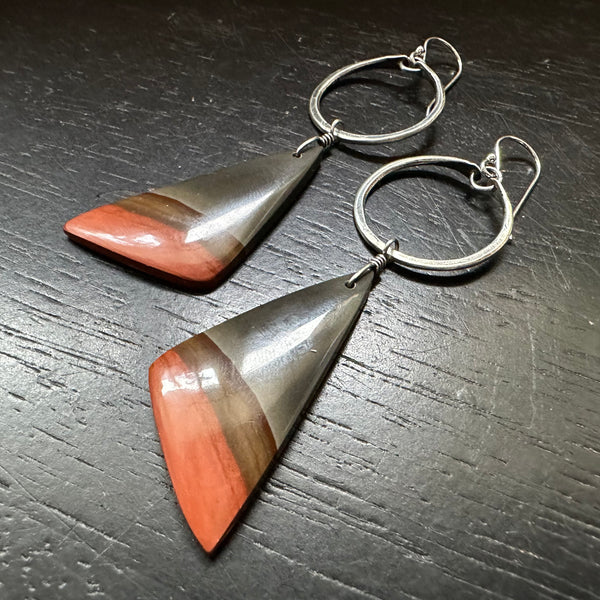 NEW FOR 2025! #1 Bookmatched Polychrome "Warm Desert" Jasper dangles Tiny Silver Hoops, OOAK #1