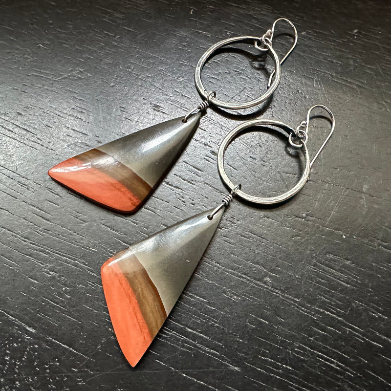 NEW FOR 2025! #1 Bookmatched Polychrome "Warm Desert" Jasper dangles Tiny Silver Hoops, OOAK #1