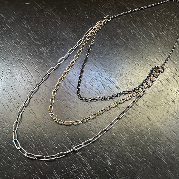 Triple Chain Necklace: Gold and Silver linked- 3 styles to choose from!