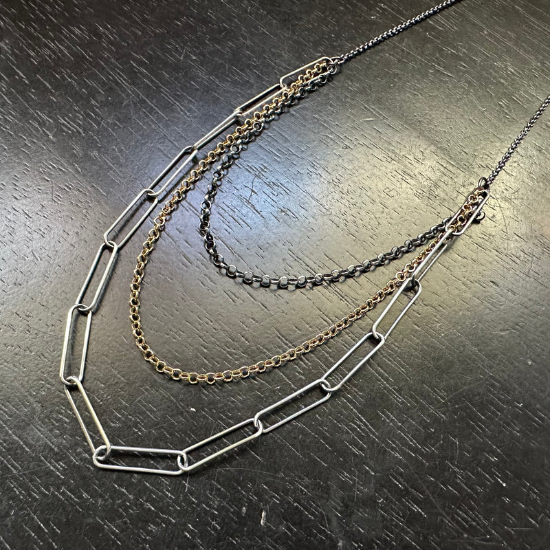 Triple Chain Necklace: Gold and Silver linked- 3 styles to choose from!