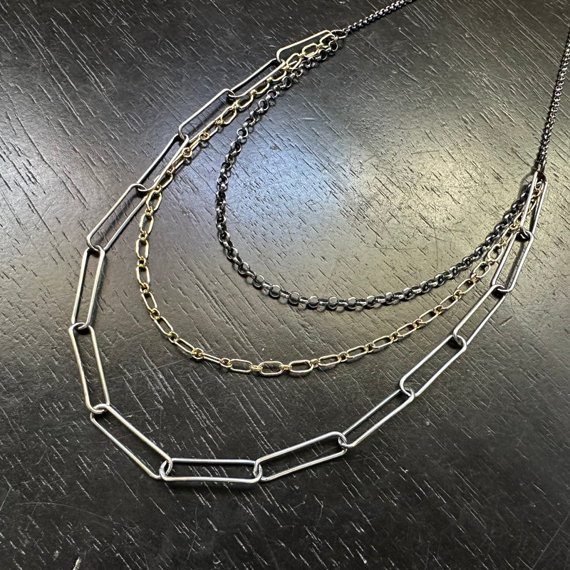 Triple Chain Necklace: Gold and Silver linked- 3 styles to choose from!