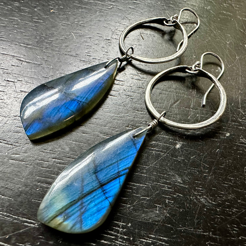 NEW FOR 2025! #1 Super-Blue Labradorite dangles, Tiny Silver Hoops, OOAK #1