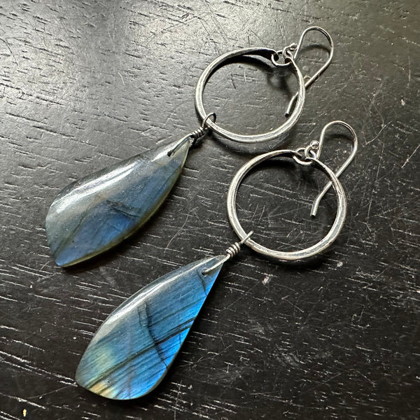 NEW FOR 2025! #1 Super-Blue Labradorite dangles, Tiny Silver Hoops, OOAK #1