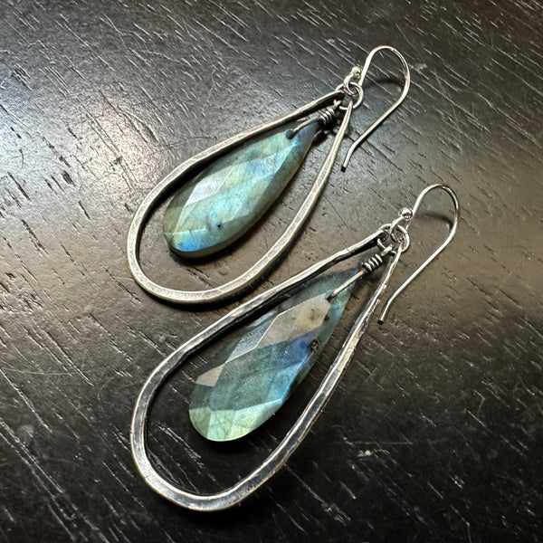 Faceted Bookmatched Labradorites Small Silver Teardrops!