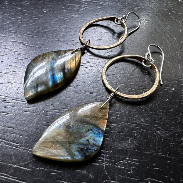 NEW FOR 2025! #5 Rainbow Labradorites in Tiny Brass Hoops OOAK #5