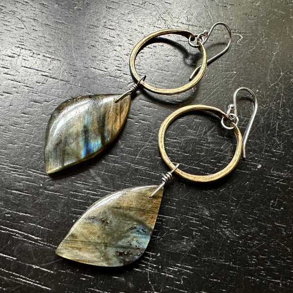 NEW FOR 2025! #5 Rainbow Labradorites in Tiny Brass Hoops OOAK #5