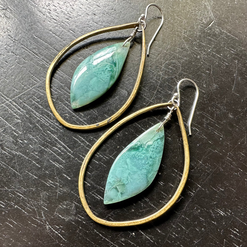 NEW! #6 CHALCEDONY Bookmatched Stones in Medium Brass "WINGS"! OOAK #6