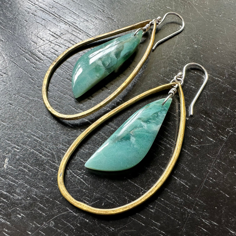 NEW! #8 CHALCEDONY Bookmatched Stones in Medium Brass "WINGS"! OOAK #8