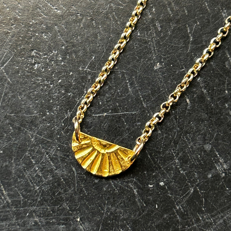 Gold Tiny Sunburst Medallion on Gold Chain necklace (Facing Up), GOLD VERMEIL