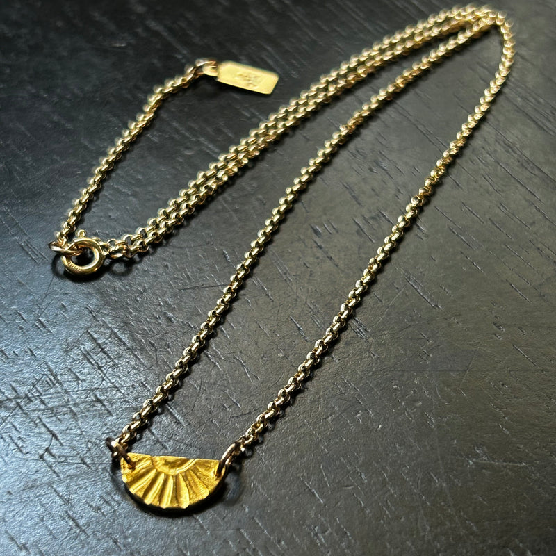 Gold Tiny Sunburst Medallion on Gold Chain necklace (Facing Up), 24K GOLD VERMEIL
