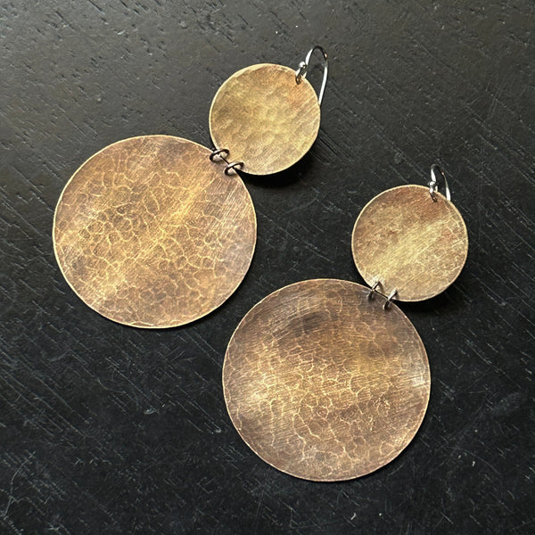 Rose Gold Hammered Disc Earrings -