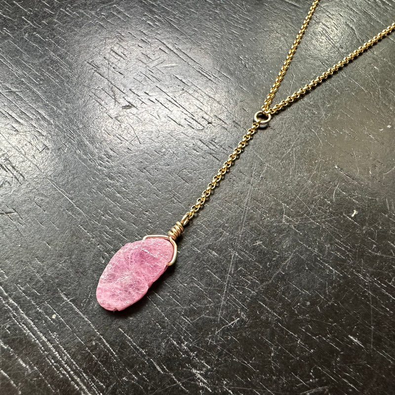 Raw RUBY GOLD Y Necklace OOAK #2