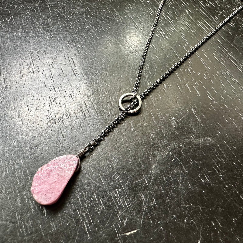 "LARIAT" STYLE Necklace: #1 Adjustable Sterling Silver CHAIN With RAW RUBY OOAK #1