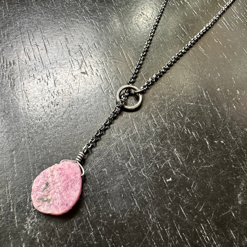 "LARIAT" STYLE Necklace: #2 Adjustable Sterling Silver CHAIN With RAW RUBY OOAK #2