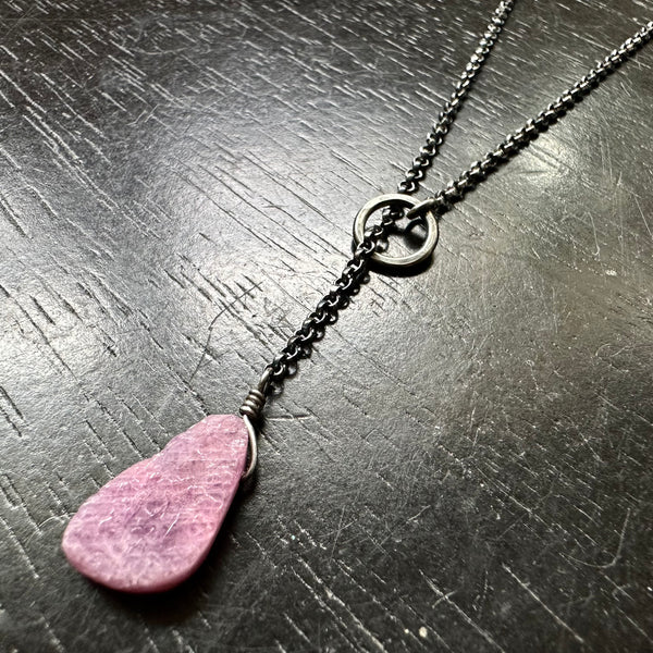 "LARIAT" STYLE Necklace: #3 Adjustable Sterling Silver CHAIN With RAW RUBY OOAK #3