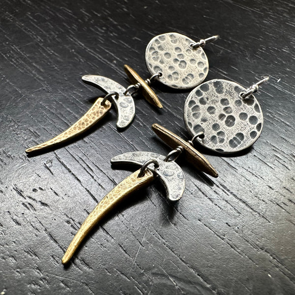 Mini Mixed Metal Moon Totem Earrings