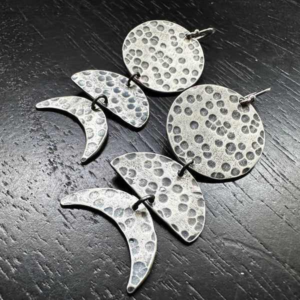 Large Silver Moon Phase Earrings