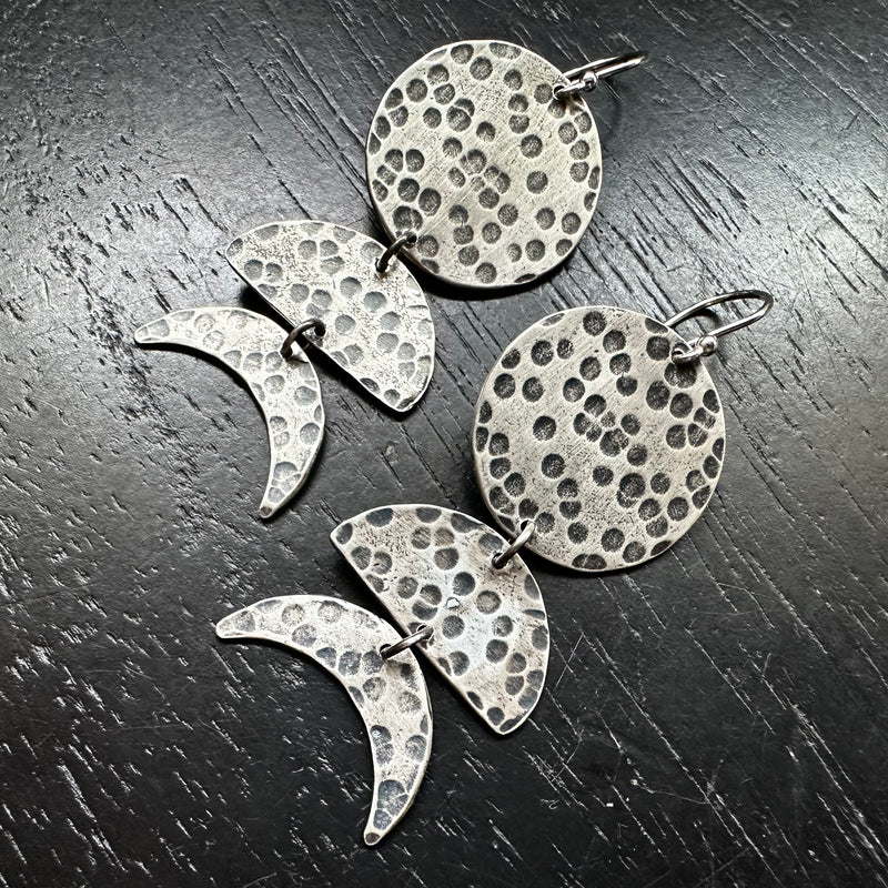 LARGE Silver Moon Phase Earrings