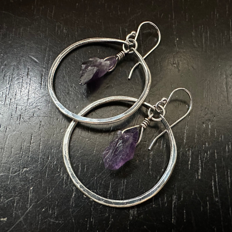 Small Amethyst Silver Hoops