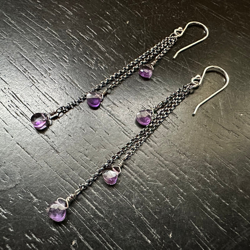 Amethyst Dew Drop Earrings - Silver