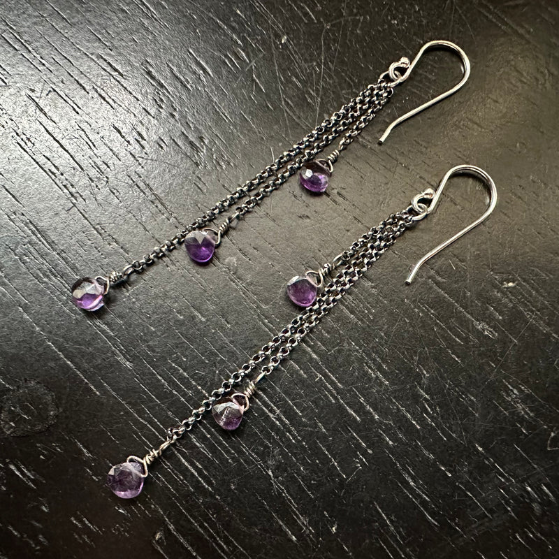 Amethyst Dew Drop Earrings - Silver