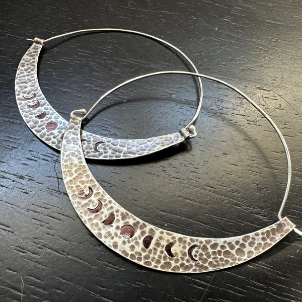 Phased Mezzaluna Earrings, Large WIRED Silver and Brass