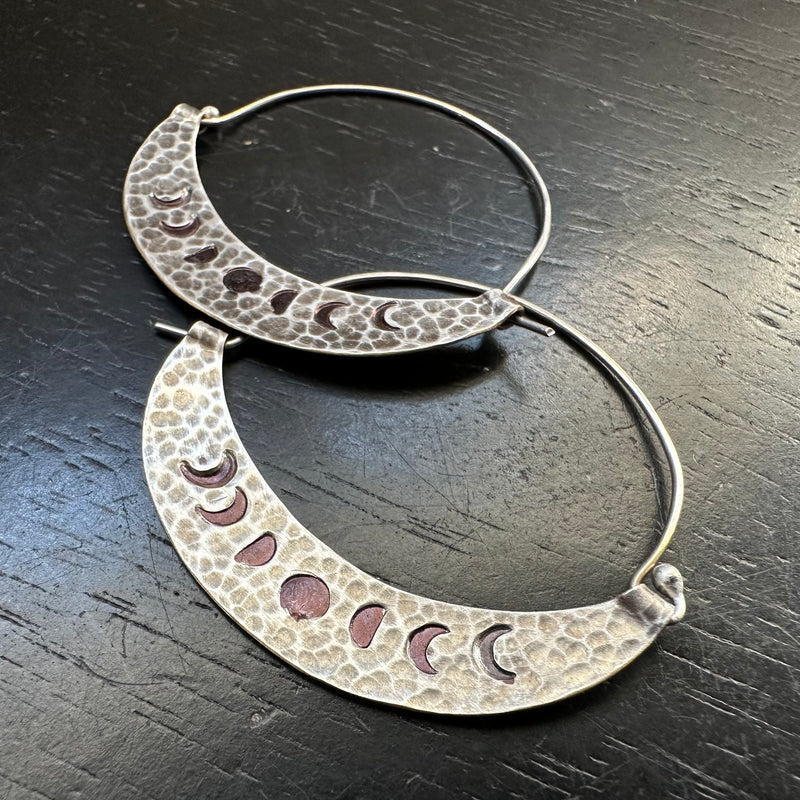 Phased Mezzaluna Earrings, Small WIRED Silver and Brass