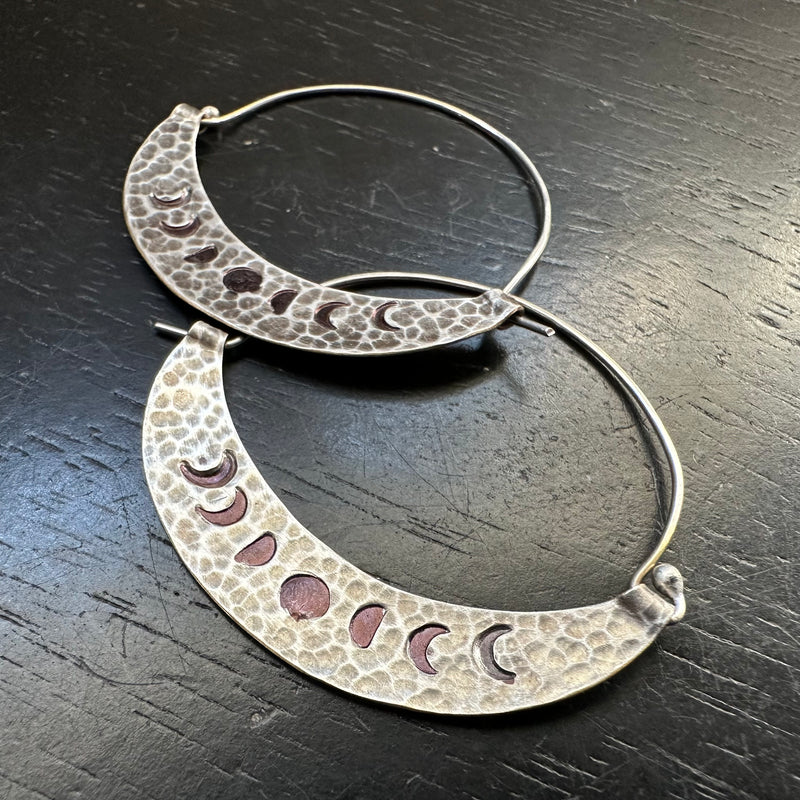 Small Silver Phased Mezzaluna Earrings