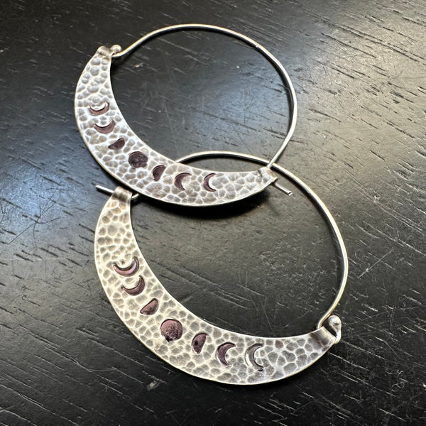 Small Silver Phased Mezzaluna Earrings